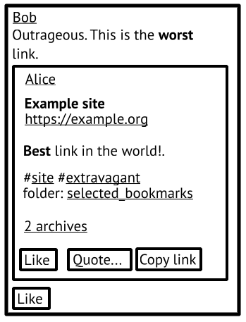 A quote bookmark, resembling a quote post, but with a bookmark being quoted.